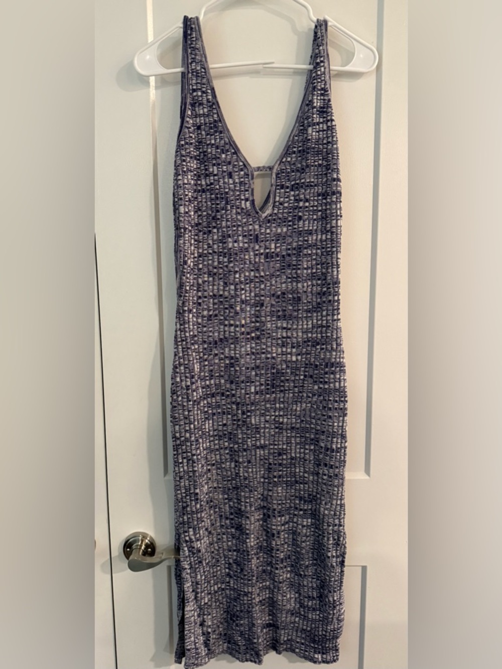 Sleeveless V-Neck Knit Maxi Dress in Heathered Navy